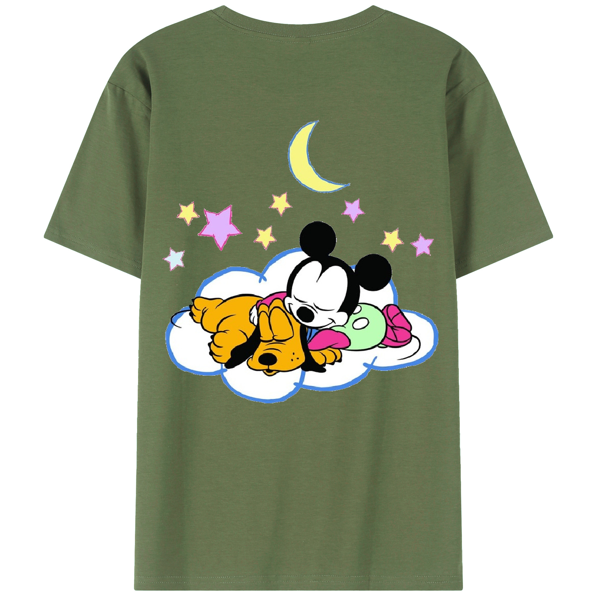 ミッキーマウス Mickey Mouse 綿100％ メンズ半袖Tシャツ（バックプリント） 通気性